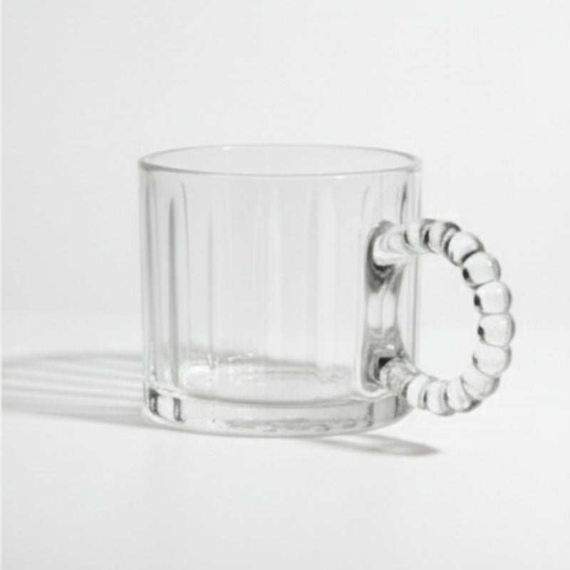 6 pcs set Clear Ribbed Glass Mug with Beaded Handle