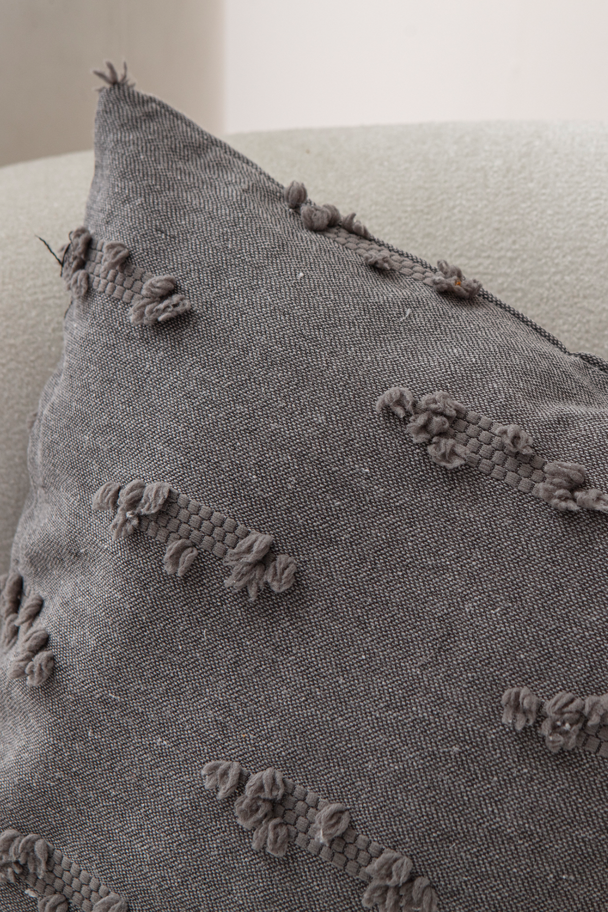Grey Textured Embroidered Cushion Cover – Elegant Throw Pillow