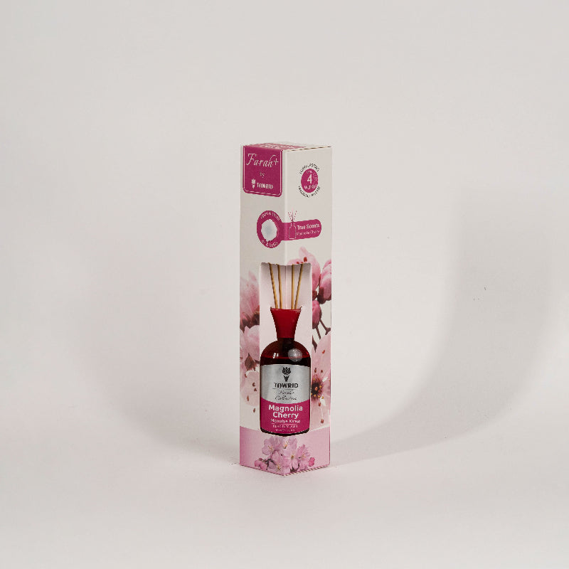Elegant glass Magnolia cherryreed diffuser with fragrance oil and natural sticks for home fragrance
