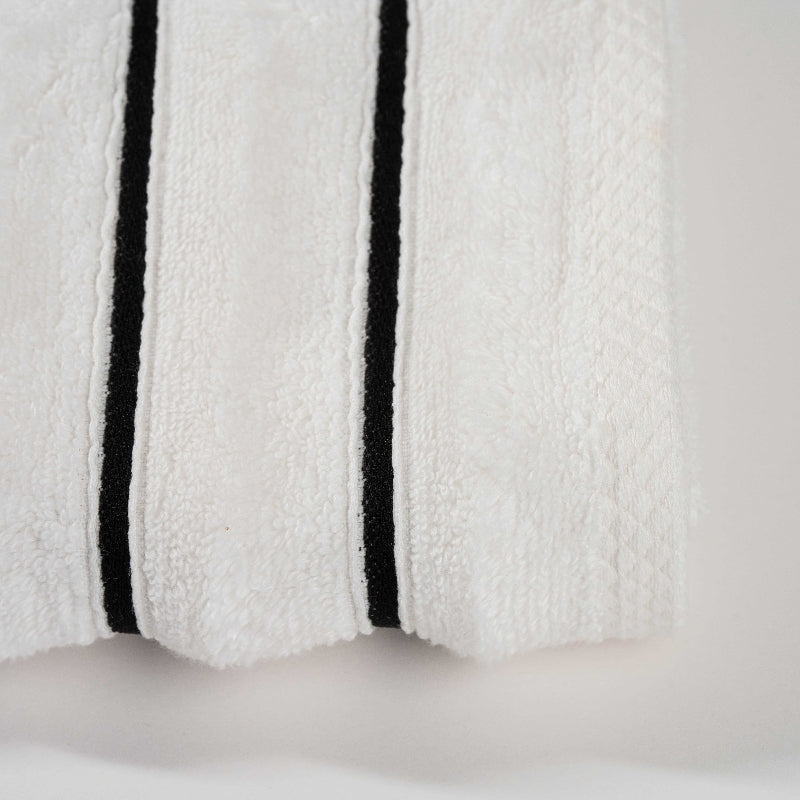 White Set: Luxury white cotton towel set with striped border – soft absorbent bathroom towels