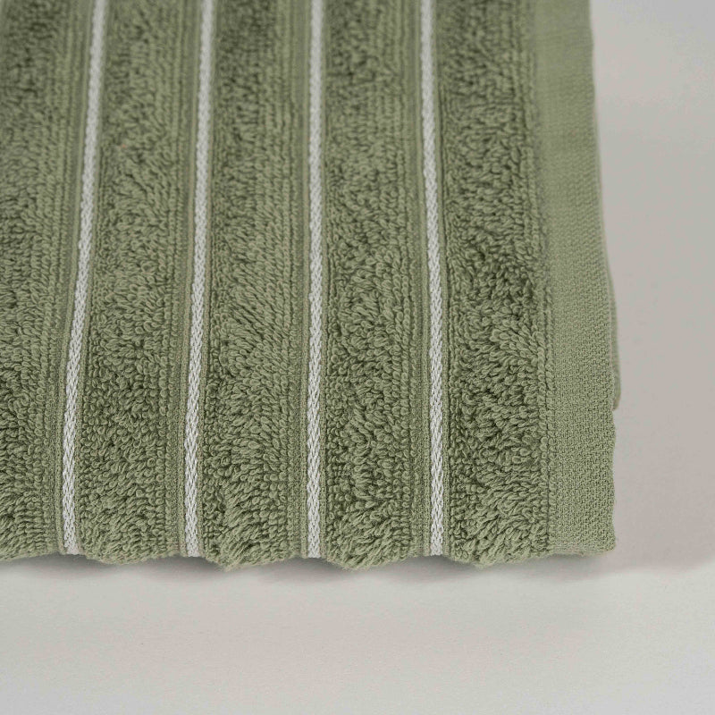 Green: "Luxury green cotton towel set with striped border – absorbent bathroom towels"