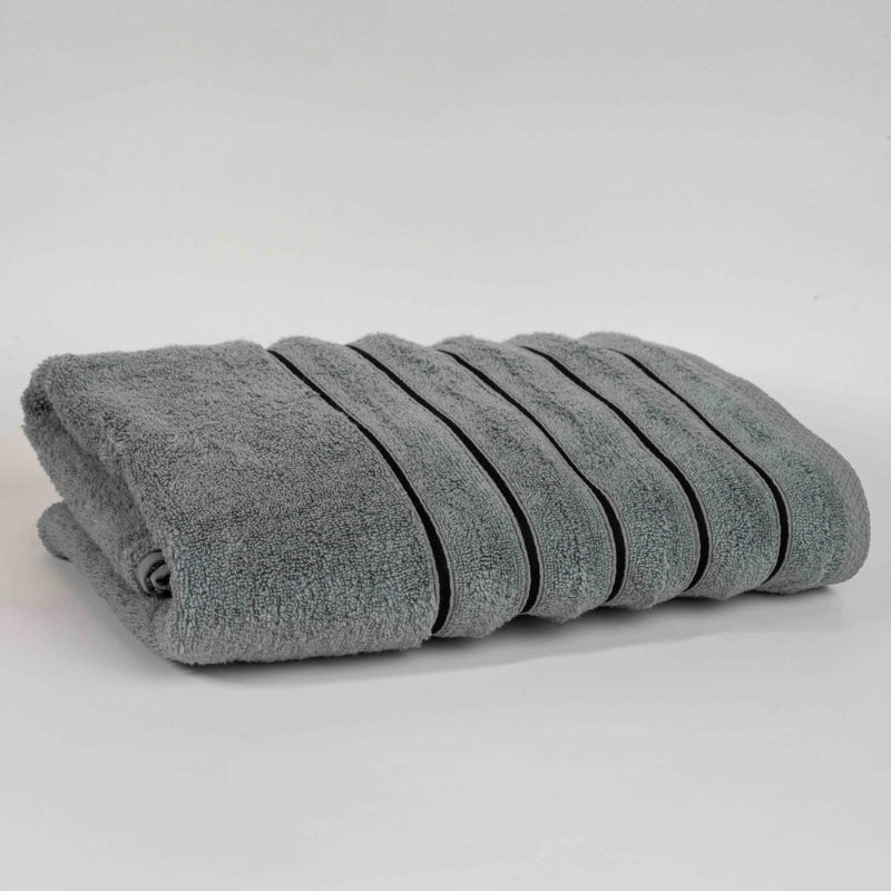 Grey Set: Luxury grey cotton towel set with striped border – soft absorbent bathroom towels