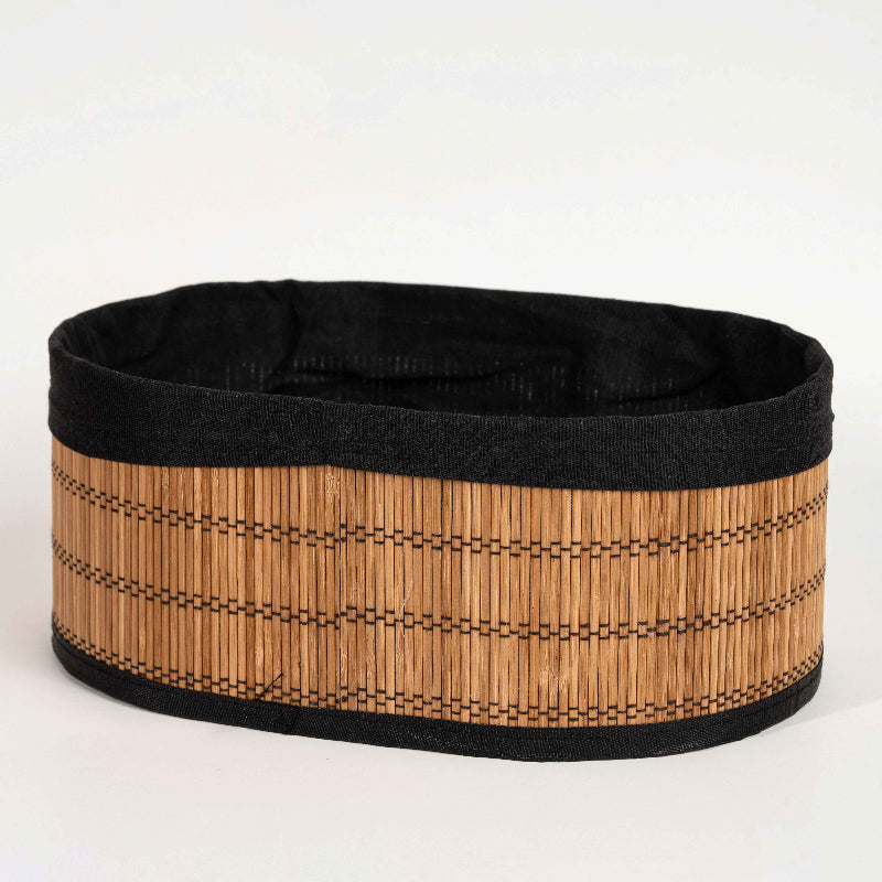 Set of 3 bamboo and black fabric storage baskets