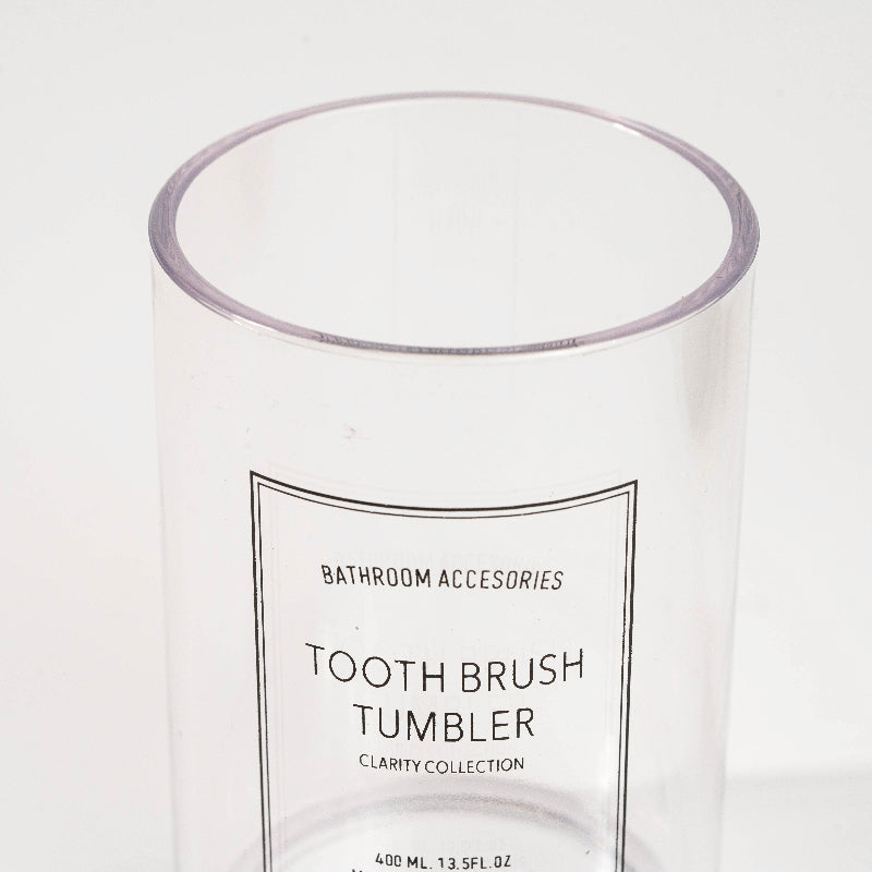 Minimalist bathroom set with soap dispenser and toothbrush tumbler on tray