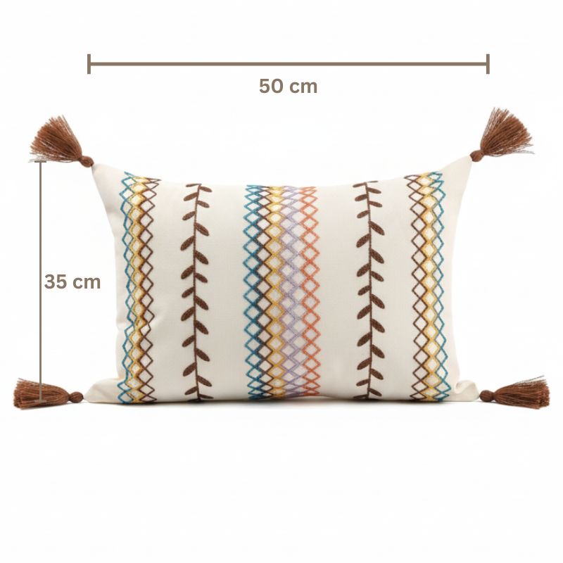 Boho cushion cover, embroidered cushion, rectangular cushion, sofa decor, tassel pillow cover, bohemian home decor, modern eclectic cushion, decorative pillowcase