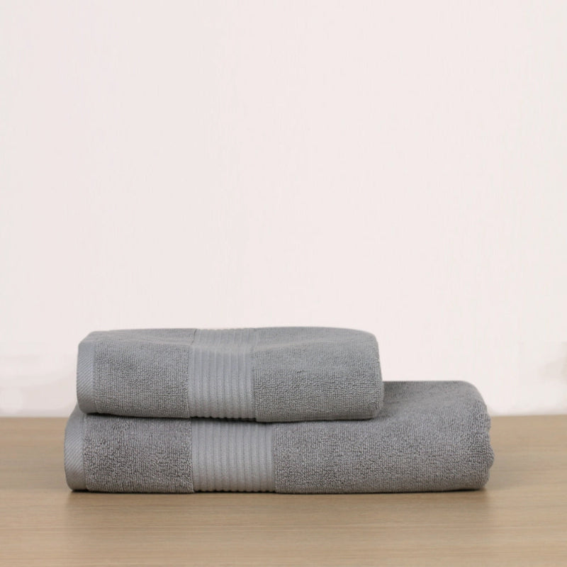 Grey: "Cannon luxury grey cotton towel set with ribbed border