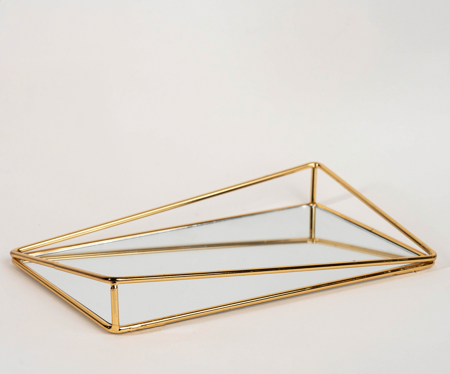 Bow mirror tray with gold metal frame and mirror base – modern vanity tray