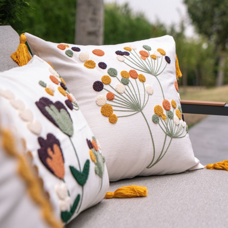Wildflower Series square heart bloom embroidered cushion with tassels