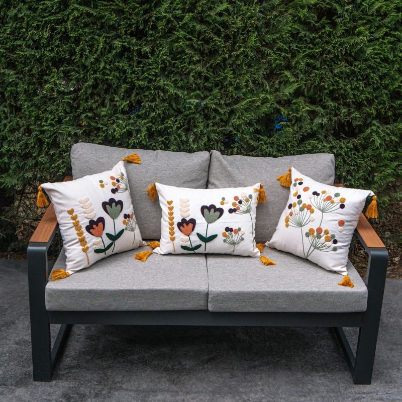 Wildflower Series square bloom embroidered cushion with tassels