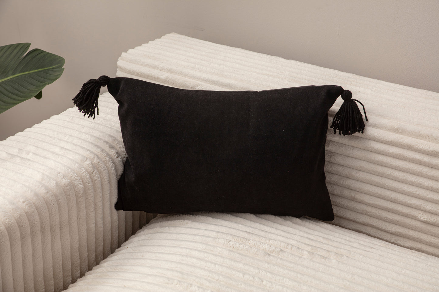 Tassel Touch Collection – Black Rectangle Cushion Cover with Tassels – 50x35 cm | Decorative Pillow