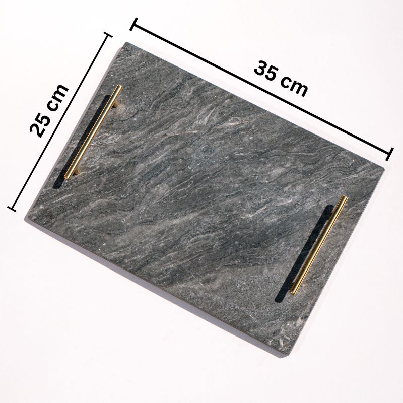 Slate Luxe Marble Rectangle Tray With Brass Handles