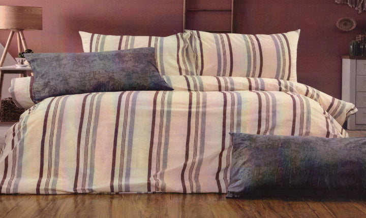 Beige and brown multicolor striped bedding set with cotton duvet cover