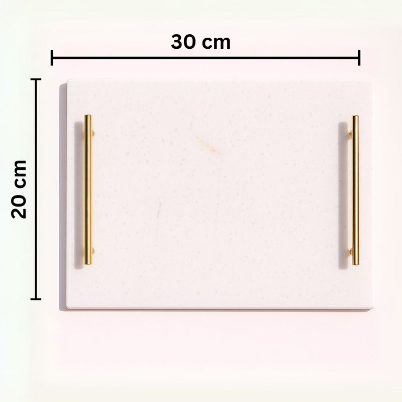 white marble tray with brass handles next to pool – luxury serving tray