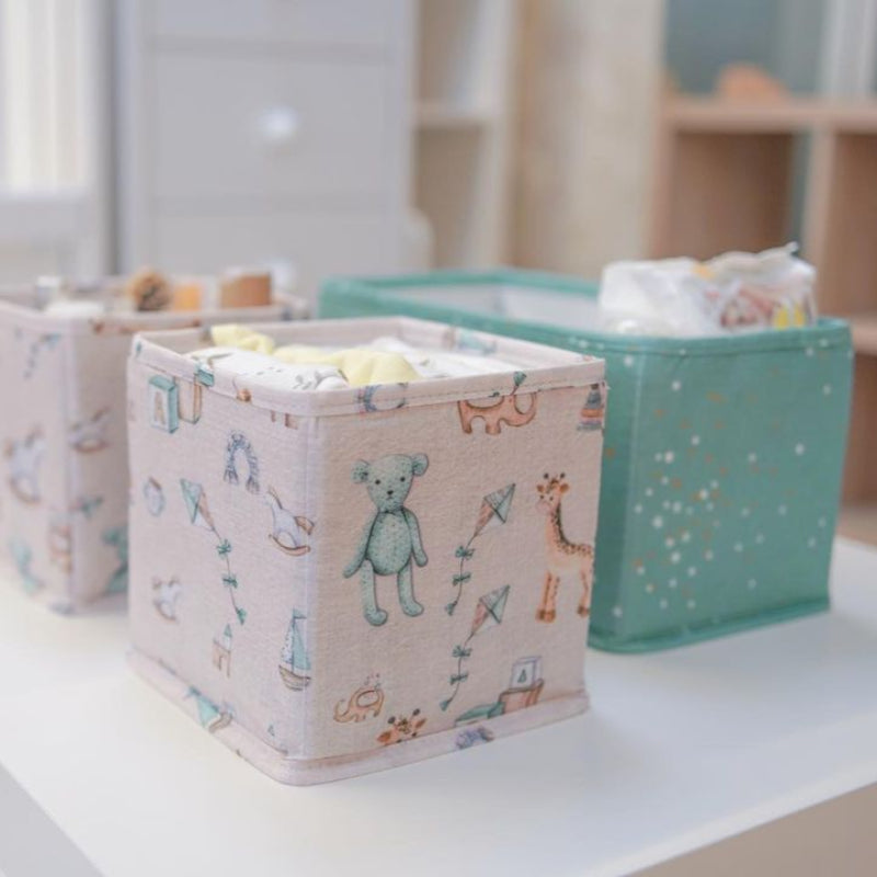 Baby drawer organizer set of 3 with diapers, toys, and bottles
Fabric nursery storage bins in pastel pink with patterns
Drawer organizers for baby clothes, diapers, and essentials
Cute foldable fabric organizers on a wooden table