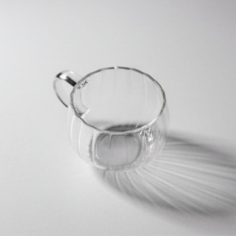 “Ribbed clear glass cup with handle – pumpkin shaped transparent teacup”
“Elegant ribbed glass coffee cup with clear handle on white background”
“Transparent pumpkin-style glass mug for tea, coffee, or desserts”
“Modern ribbed glassware with handle – versatile teacup design”
“Clear ribbed glass cup showcasing minimalist drinkware style