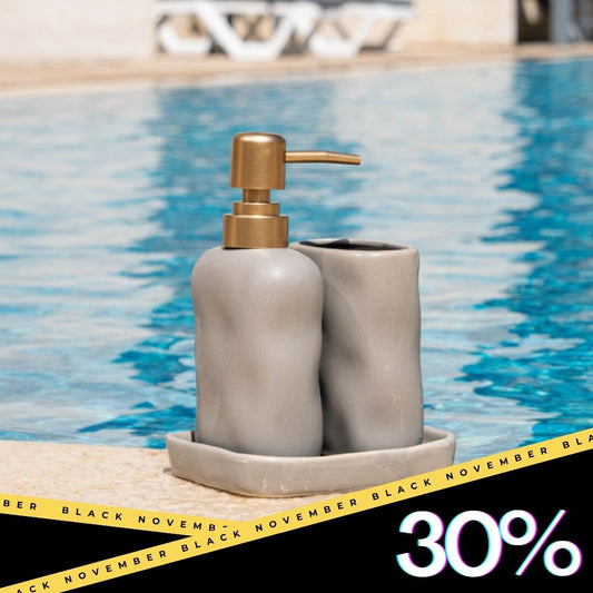 Luxury Stone-Effect Bathroom Accessories Set – Soap Dispenser, Tumbler & Tray