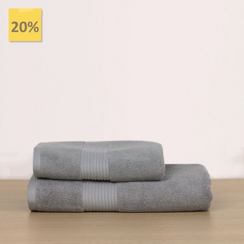 Grey: "Cannon luxury grey cotton towel set with ribbed border
