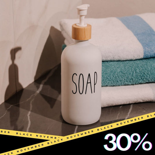 Minimalist Soap Dispenser Bottle – White with Bamboo Pump Accent