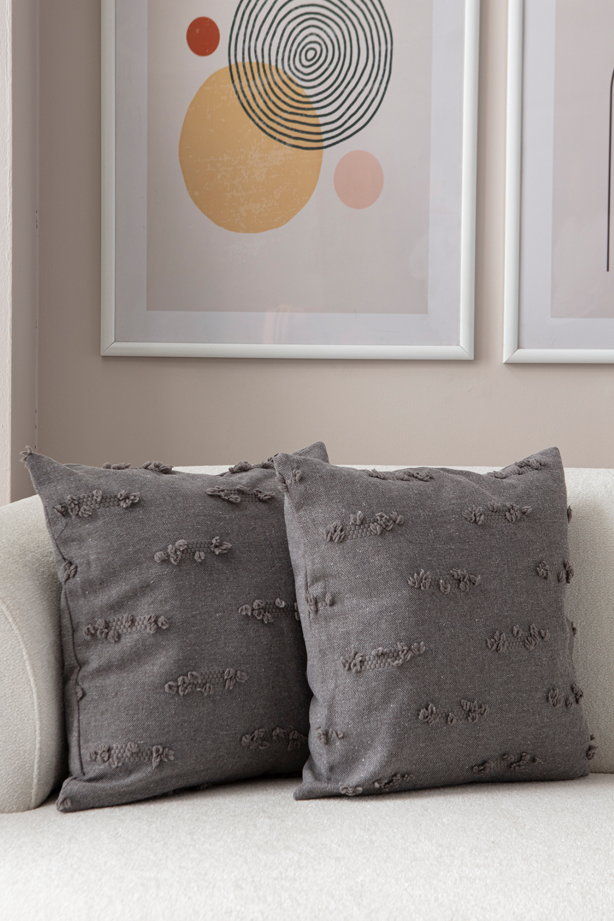 Grey Textured Embroidered Cushion Cover – Elegant Throw Pillow