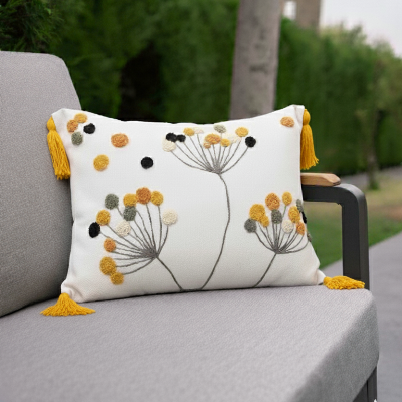 Wildflower Collection rectangle bloom embroidered cushion with tassels