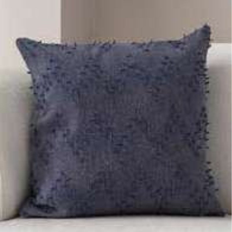 Polka Zigzag Collection – 43x43 cm Jeans Blue a embroidered cushion cover on beige sofa