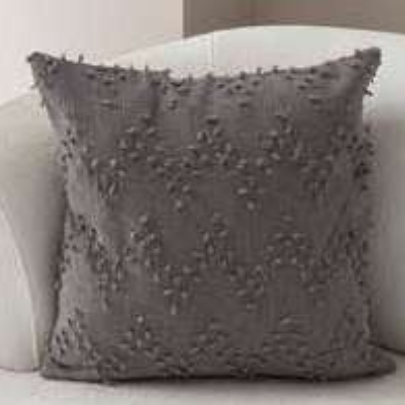 Polka Zigzag Collection – 43x43 cm Stone Grey a embroidered cushion cover on beige sofa
