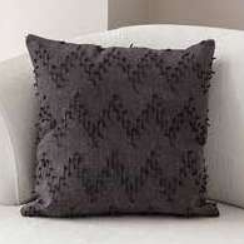 Polka Zigzag Collection – 43x43 cm Dark Charcoal embroidered cushion cover on beige sofa