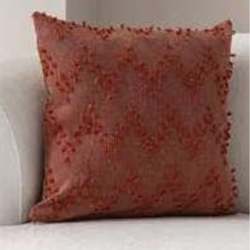 Polka Zigzag Collection – 43x43 cm Warm Terracotta embroidered cushion cover on beige sofa