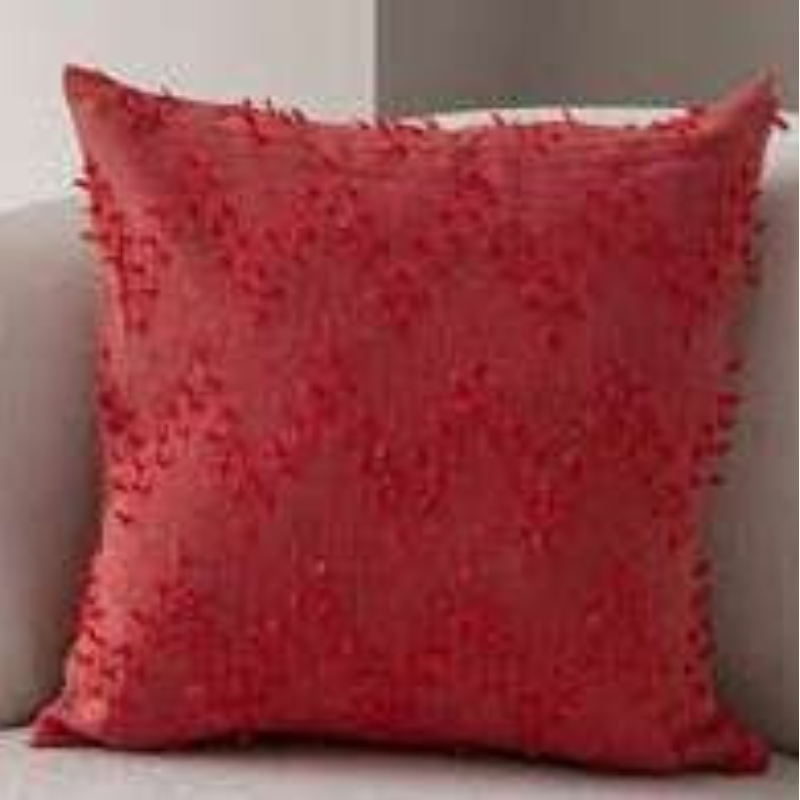 Polka Zigzag Collection – 43x43 cm coral embroidered cushion cover on beige sofa
