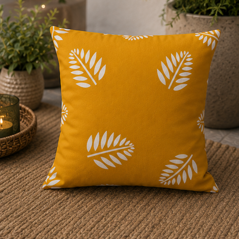 Modern abstract cushion cover with geometric shapes and earth tone colors on decorative pillow