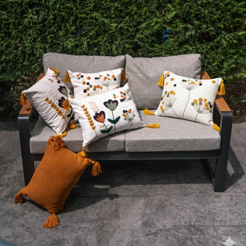 Wildflower Collection rectangle bloom embroidered cushion with tassels