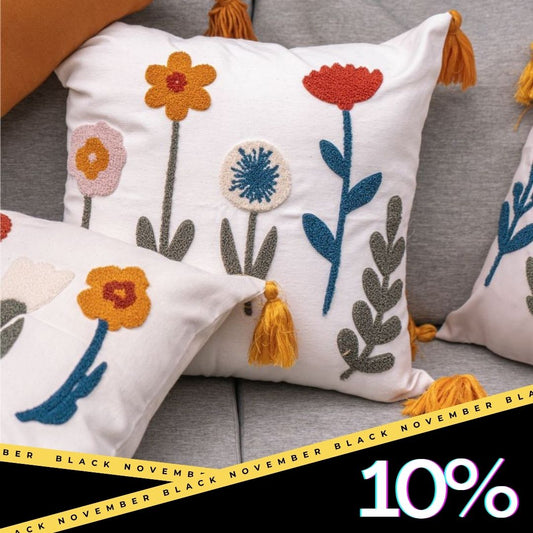 Bloomfield Collection - Square Embroidered Floral Cushion with Tassels