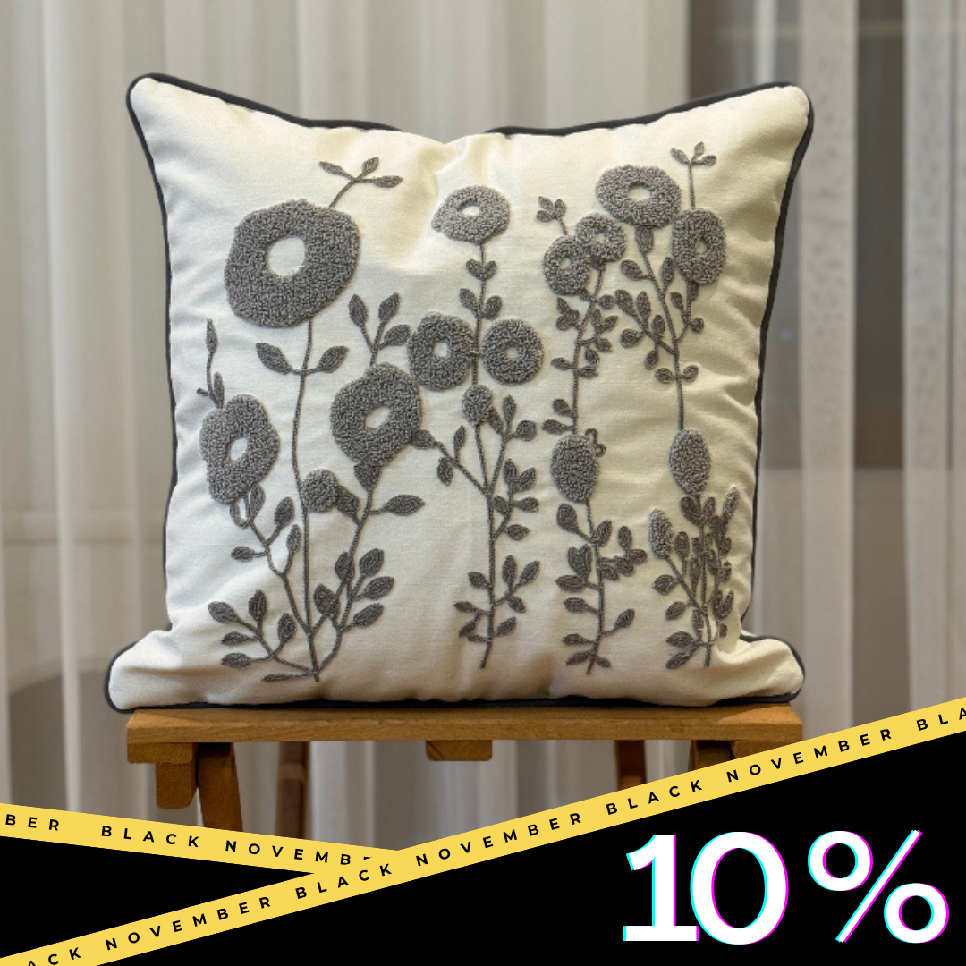 Tufted Grey Floral Cushion Cover – Elegant Modern Decorative Pillow