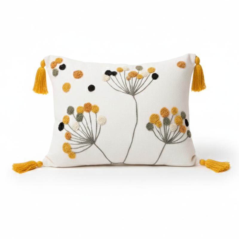 Wildflower Collection rectangle bloom embroidered cushion with tassels