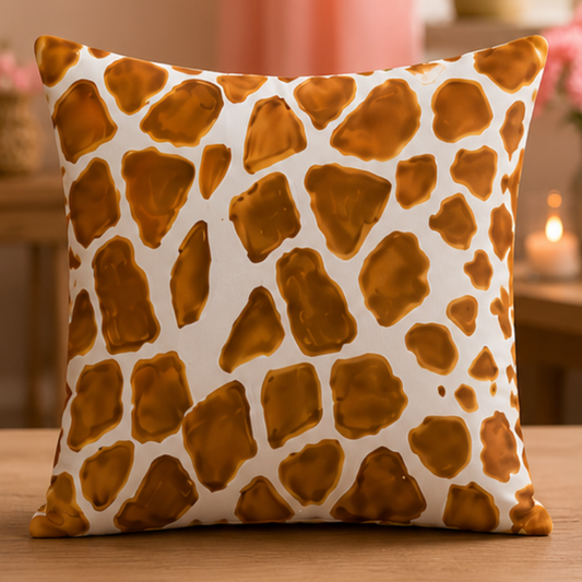 Giraffe print cushion cover with brown watercolor animal pattern on decorative pillow