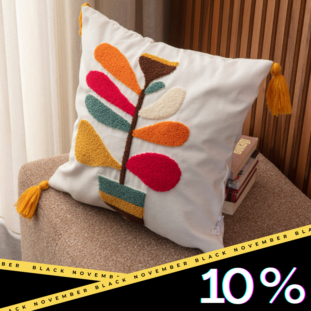 Tufted Embroidered Cushion Cover with Tassels – Modern Home Decor