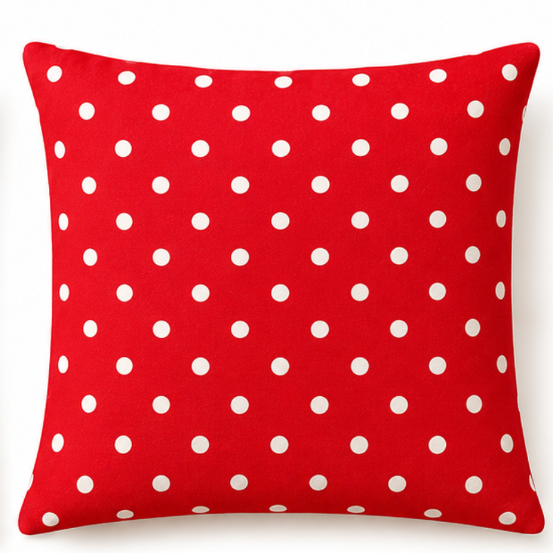 Set of four French café-inspired decorative cushion covers featuring playful animal illustrations with coordinating red and blue geometric patterns displayed on a cozy armchair.