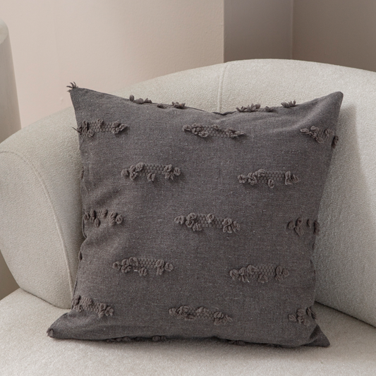 Grey Textured Embroidered Cushion Cover – Elegant Throw Pillow