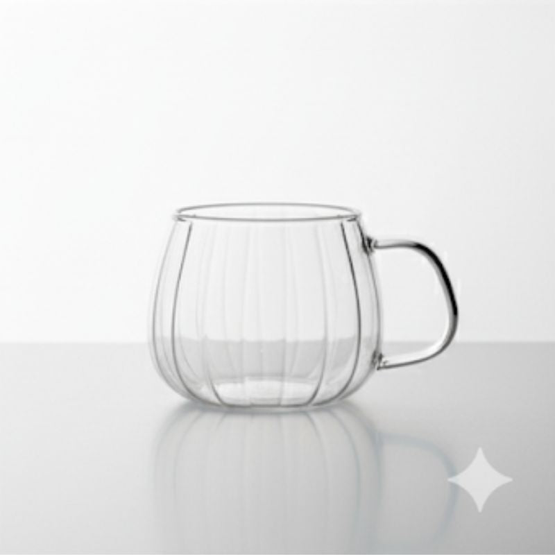 Double-wall glass coffee mug with handle, empty
Heat-resistant clear glass coffee cup for espresso or tea
Modern borosilicate glass mug on white background
Transparent insulated glass mug with ergonomic handle