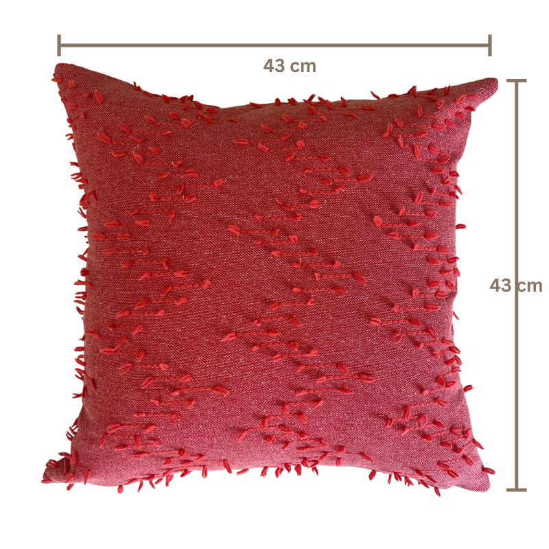 Polka Zigzag Collection – 43x43 cm coral embroidered cushion cover on beige sofa