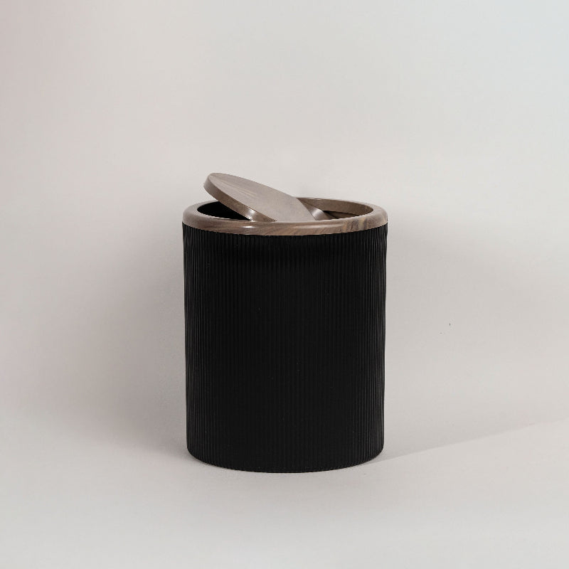 Black bathroom accessories set with grey acrylic accents – 5 pieces