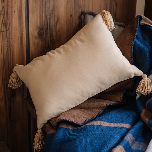 Cream rectangular cushion cover with tassels – 30x50 cm
Decorative cream pillow with tassels styled on beige sofa
Close-up of cream rectangular cushion cover with tassel details
Neutral tassel cushion for modern and boho home décor