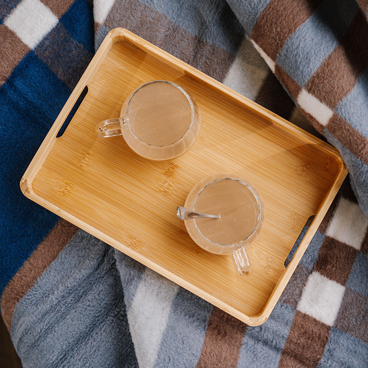 Natural bamboo serving tray with handles – eco-friendly kitchenware