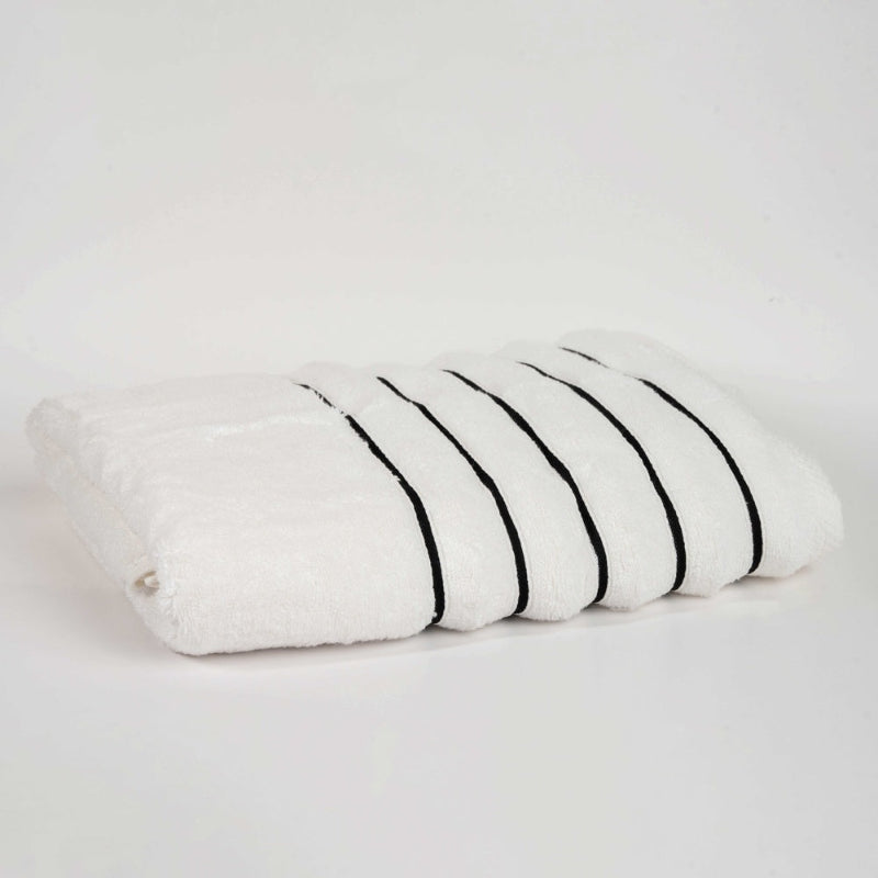 White Set: Luxury white cotton towel set with striped border – soft absorbent bathroom towels
