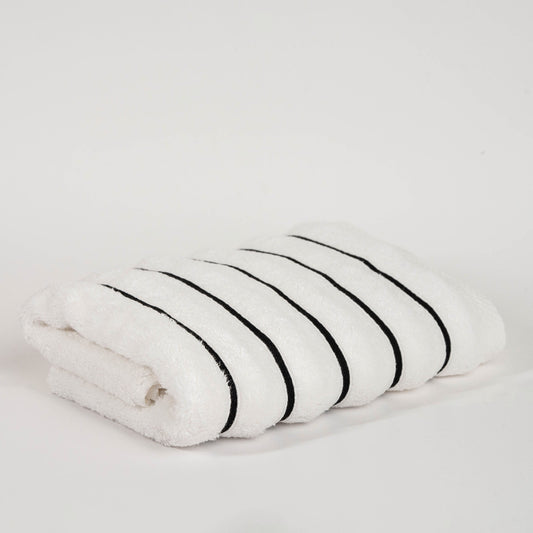 White Set: Luxury white cotton towel set with striped border – soft absorbent bathroom towels
