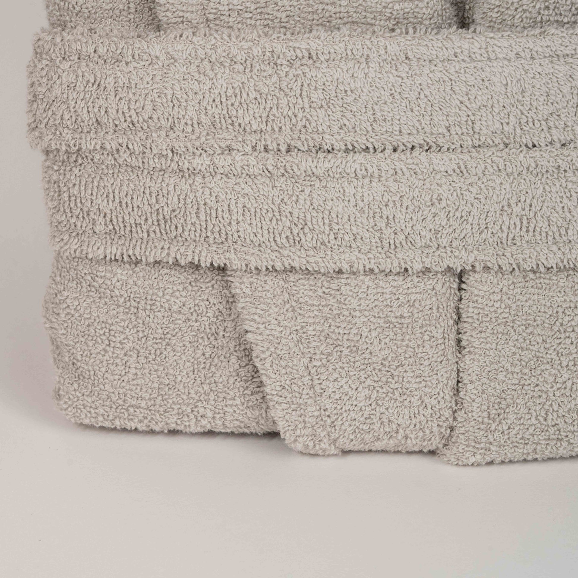 Grey cotton bathrobe with Ocean Row white and grey striped towel, plus free grey anti-slip mat gift – Mix and Match bathroom essentials from KeyHomeLB.