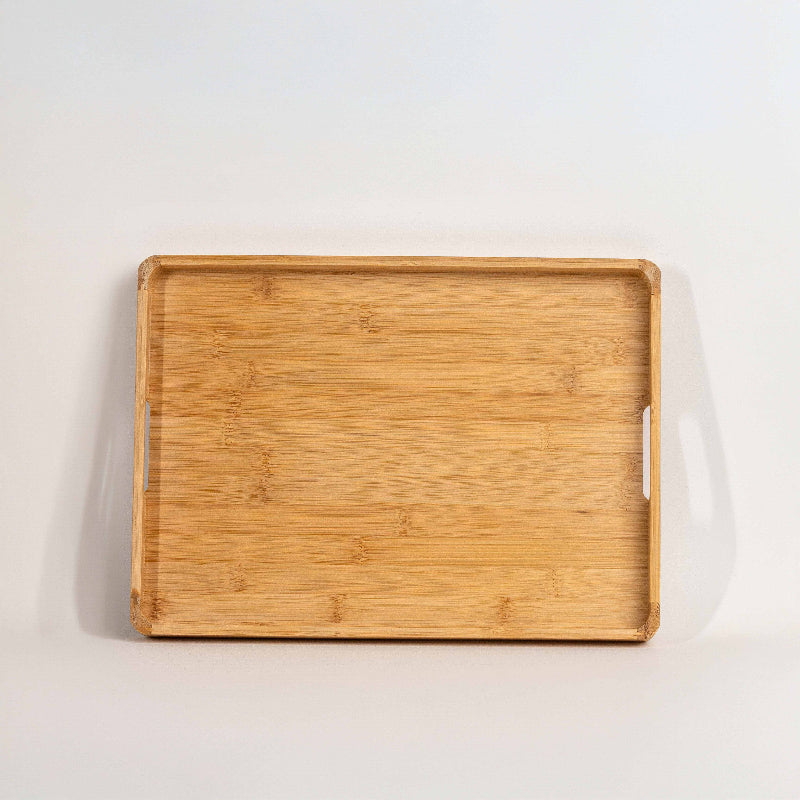 Natural bamboo serving tray with handles – eco-friendly kitchenware