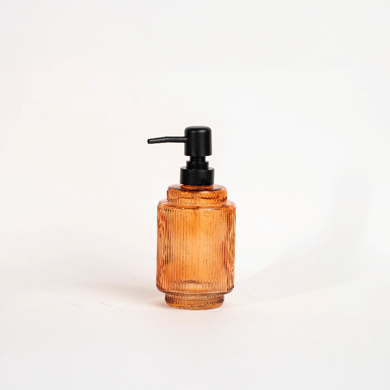 Ribbed glass soap dispensers with sleek pump design for bathroom or kitchen