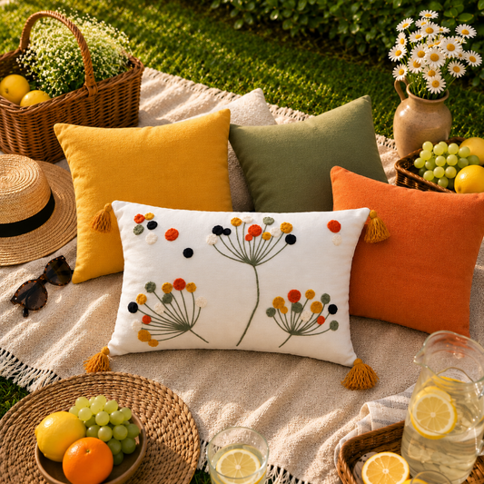 Wildflower Collection rectangle bloom embroidered cushion with tassels