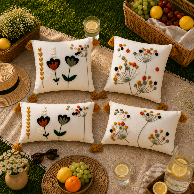 Wildflower Collection rectangle bloom embroidered cushion with tassels